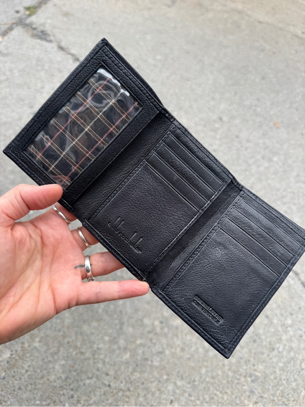 Black Leather Trifold Wallet with ID Window